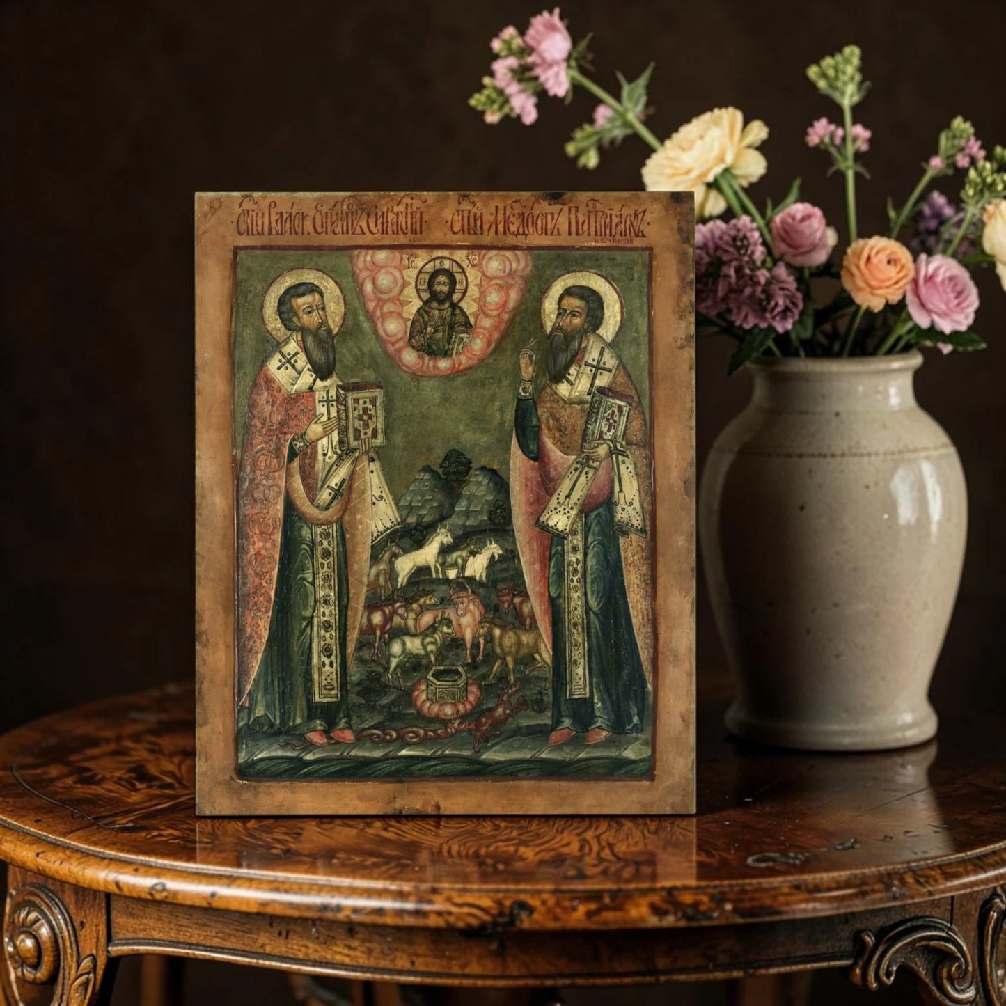 Orthodox icon of healer saints Blaise and Modestus together