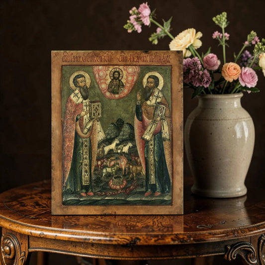 Orthodox icon of healer saints Blaise and Modestus together