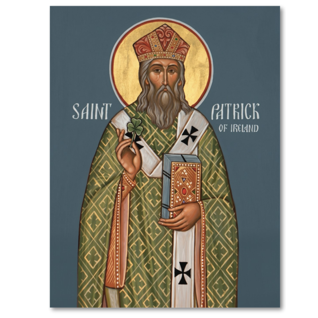 Icon of Saint Patrick Apostle of Ireland holding bishop staff