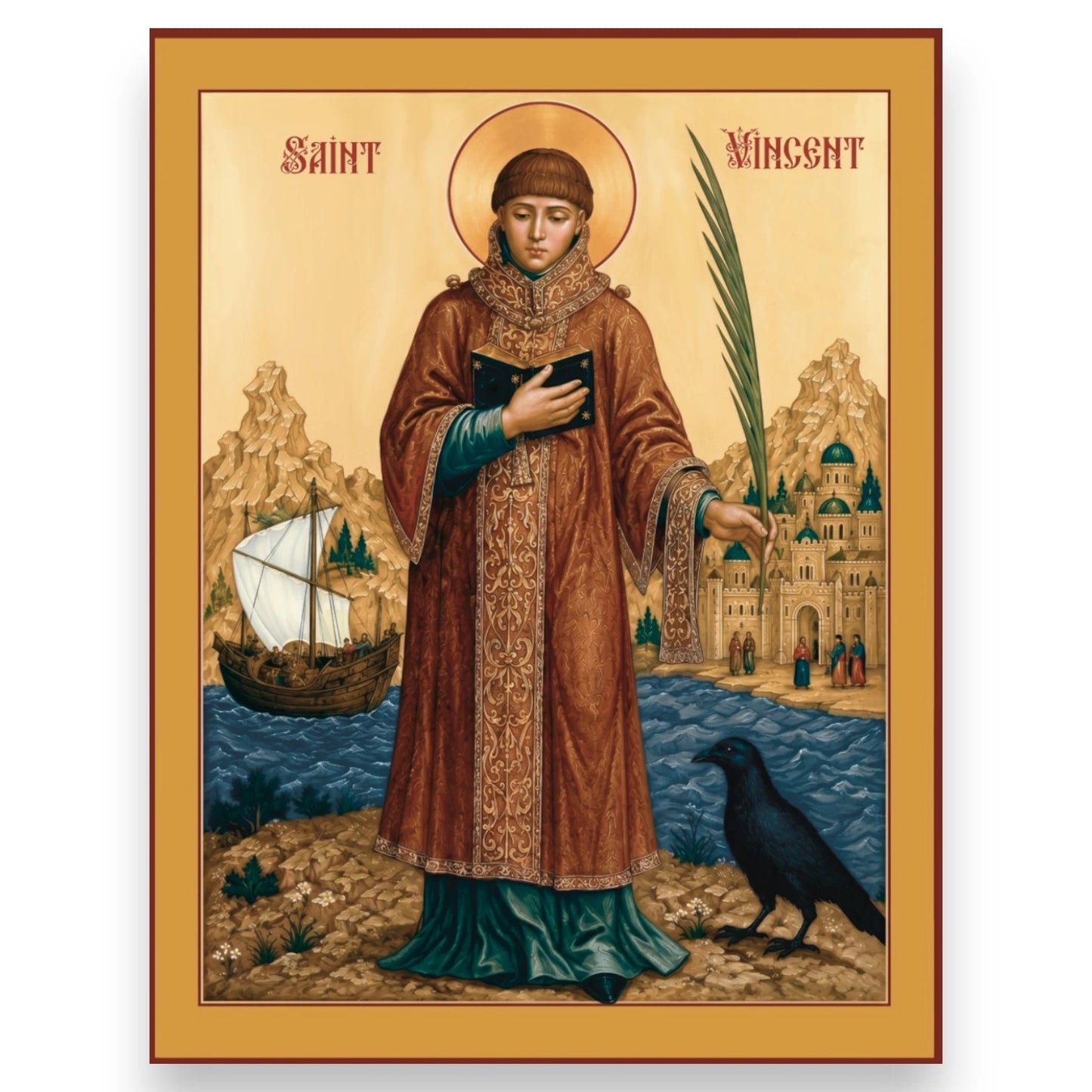 Icon of Saint Vincent of Saragossa — Deacon, Protomartyr of Spain, Patron of Winemakers and Sailors | Handcrafted Orthodox & Catholic Icon