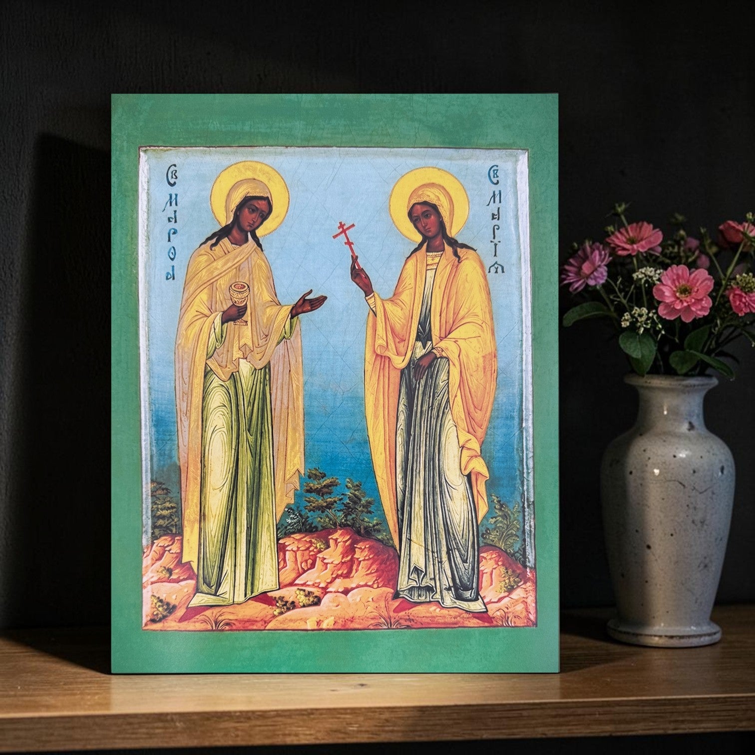Christian icon sisters of Lazarus Bethany art