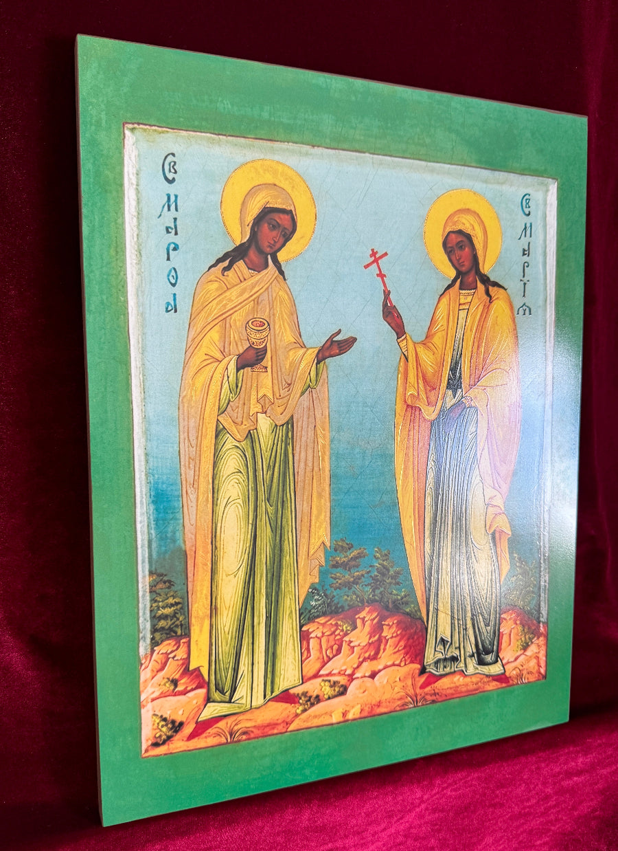 Biblical icon Martha service Mary prayer scene
