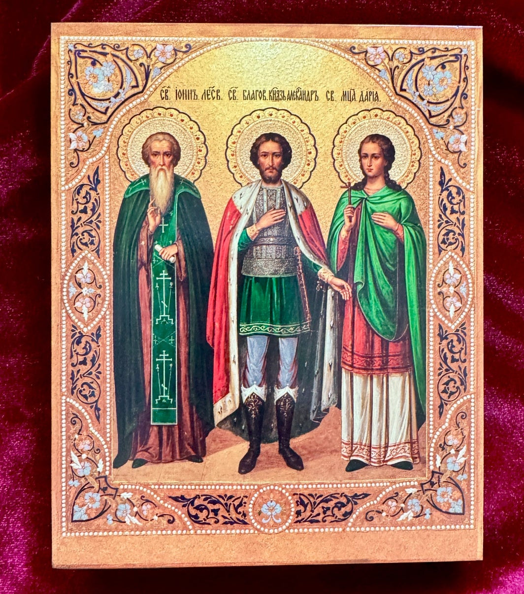 Icon of Three Saints St. John Climacus, St. Alexander Nevsky, and St. Daria the Martyr