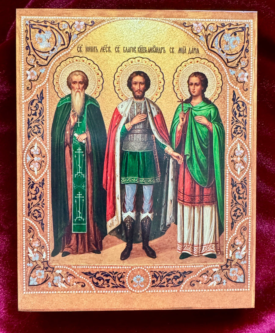 Icon of Three Saints St. John Climacus, St. Alexander Nevsky, and St. Daria the Martyr