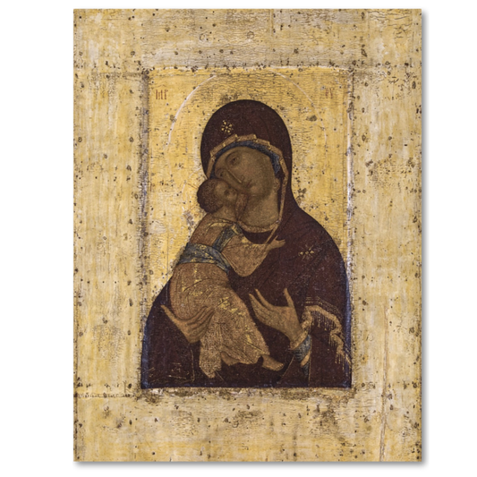 Mother of God Virgin Mary the Theotokos of Vladimir by Andrei Rublev. Wooden orthodox icon