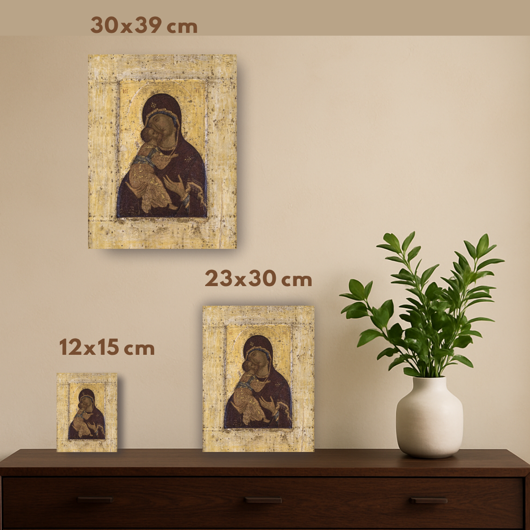 Mother of God Virgin Mary the Theotokos of Vladimir by Andrei Rublev. Wooden orthodox icon