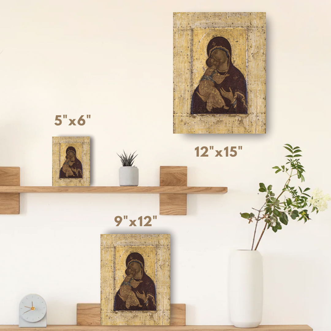 Mother of God Virgin Mary the Theotokos of Vladimir by Andrei Rublev. Wooden orthodox icon