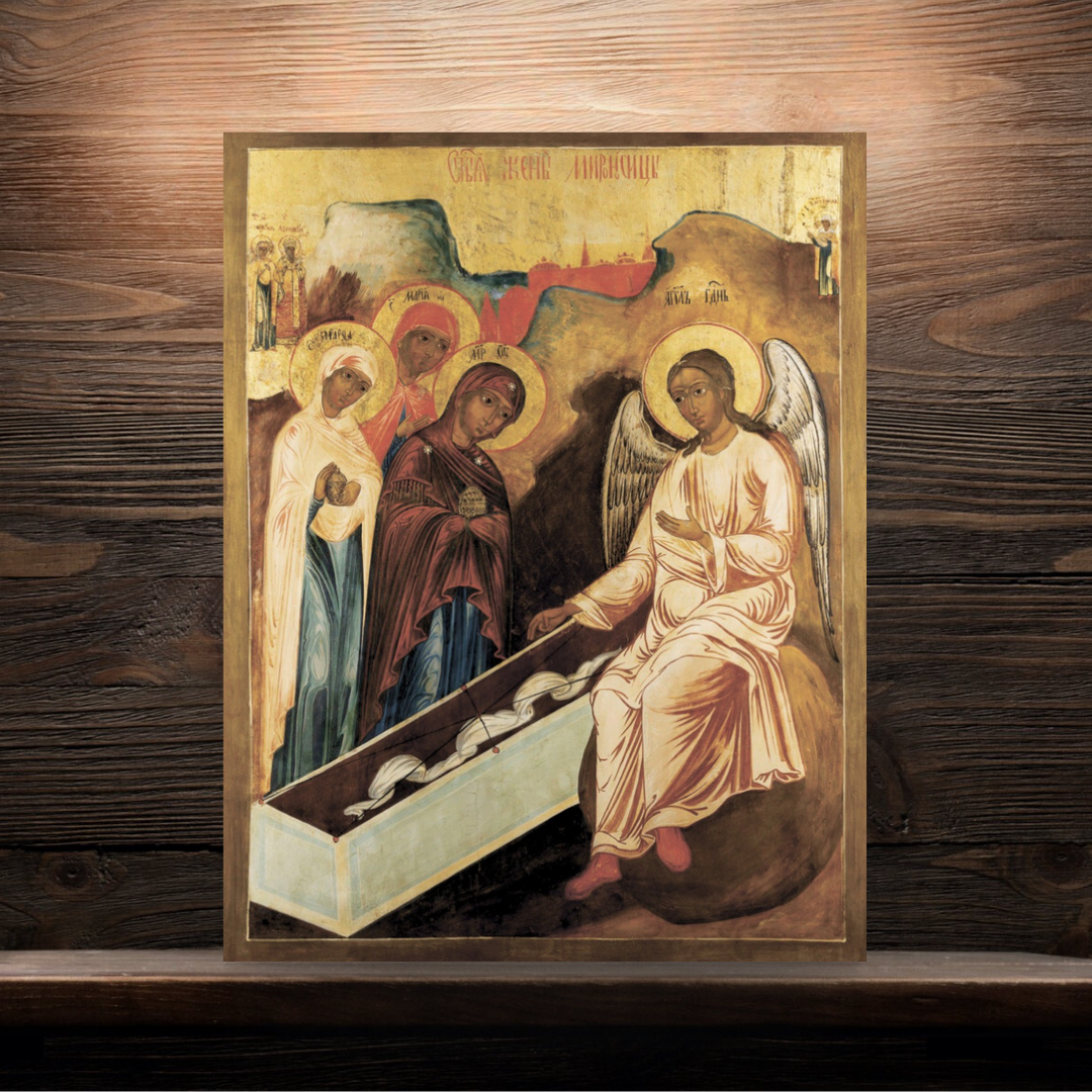 As Mulheres Miróforas. Ícone ortodoxo de madeira