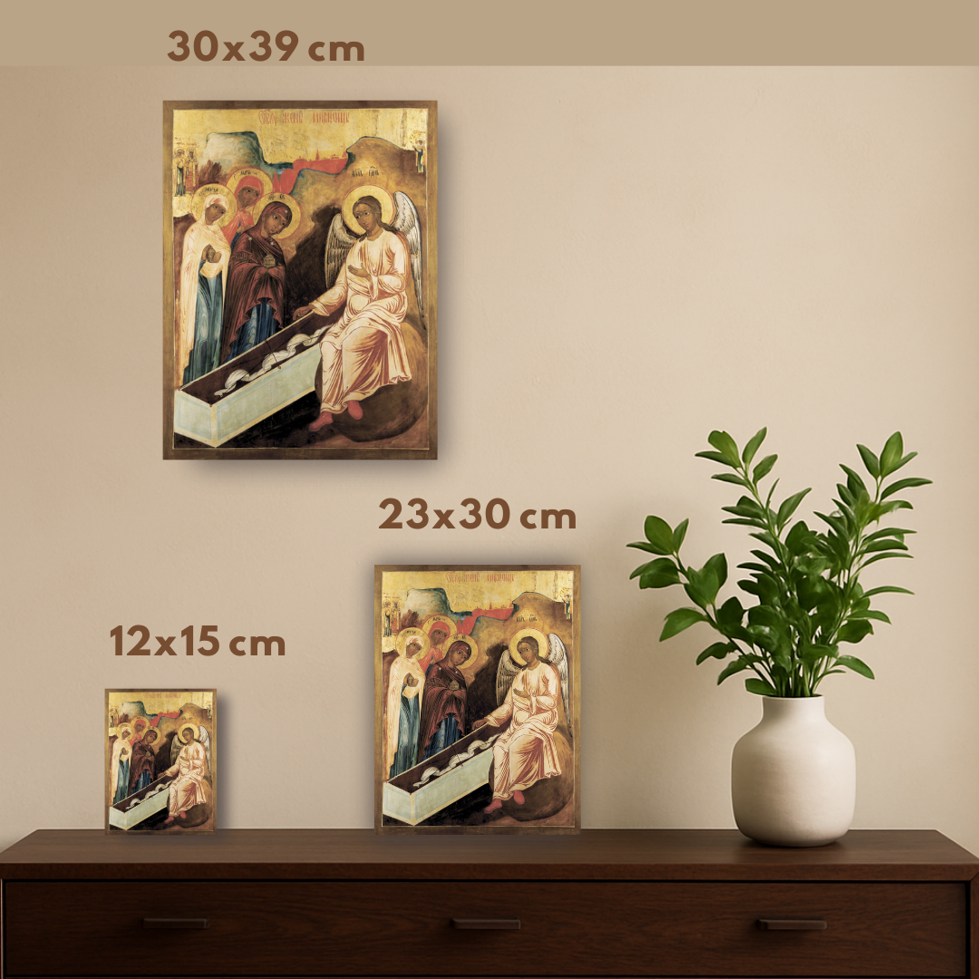 As Mulheres Miróforas. Ícone ortodoxo de madeira