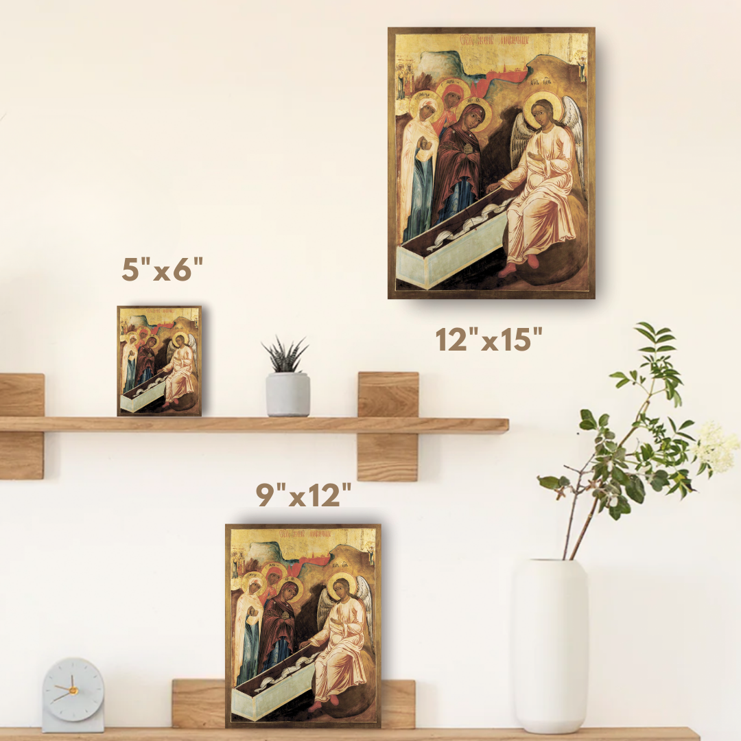 As Mulheres Miróforas. Ícone ortodoxo de madeira