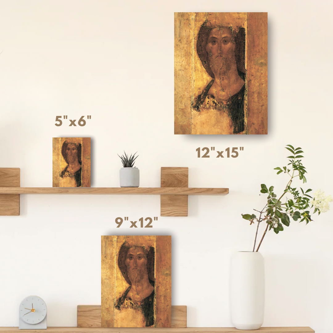 Handcrafted icon of Christ from Zvenigorod by Rublev, one of the most beloved Russian Orthodox sacred images, printed with care on durable wood for lasting reverence.
