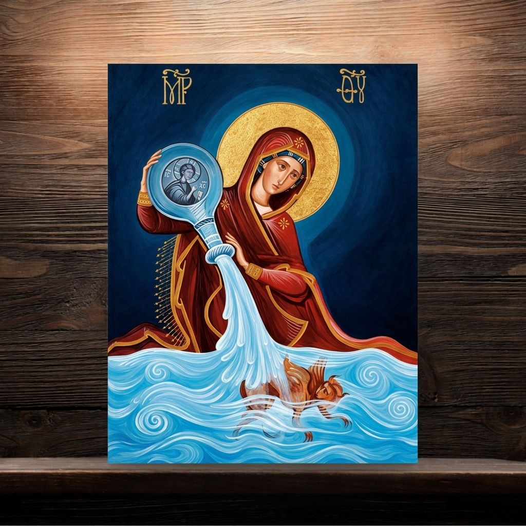 Orthodoxe Ikone der Gottesmutter mit Christus in einem Gefäß