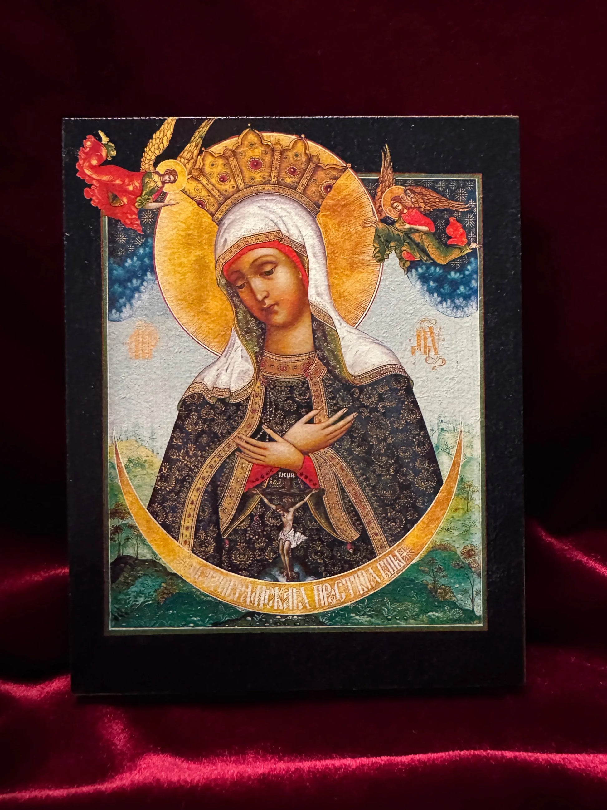 Our Lady of the Gate of Dawn "Ostrobramskaya" Mother of God Virgin Mary the Theotokos icon. Wooden orthodox icon icons