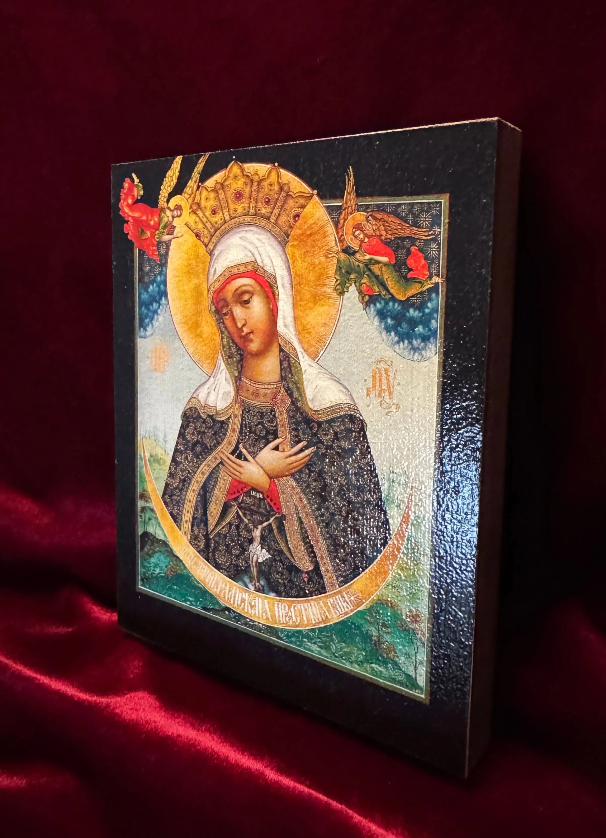 Our Lady of the Gate of Dawn "Ostrobramskaya" Mother of God Virgin Mary the Theotokos icon. Wooden orthodox icon icons