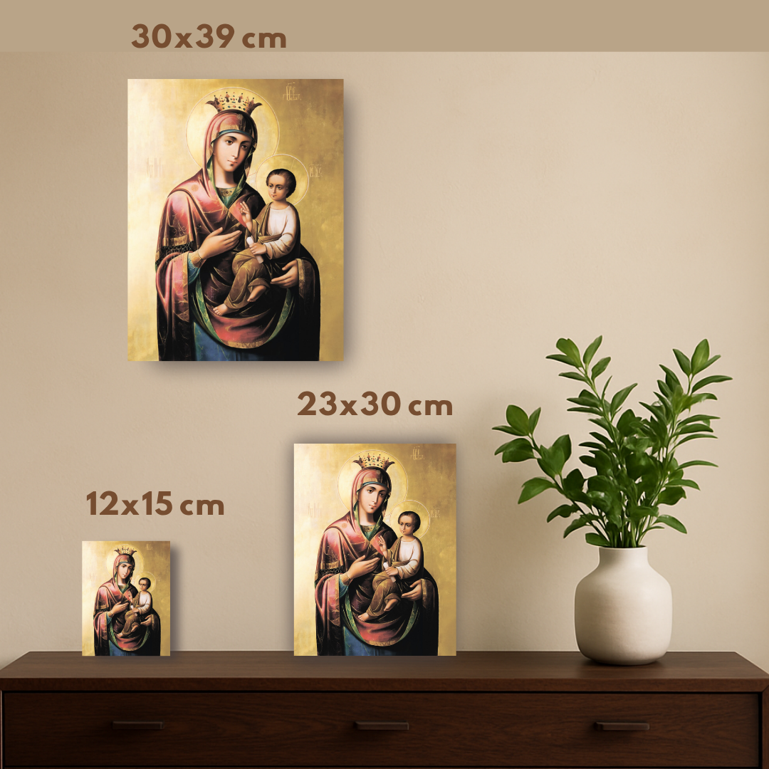 Wooden Orthodox icon of the Theotokos Gorgoepikoos handmade religious art