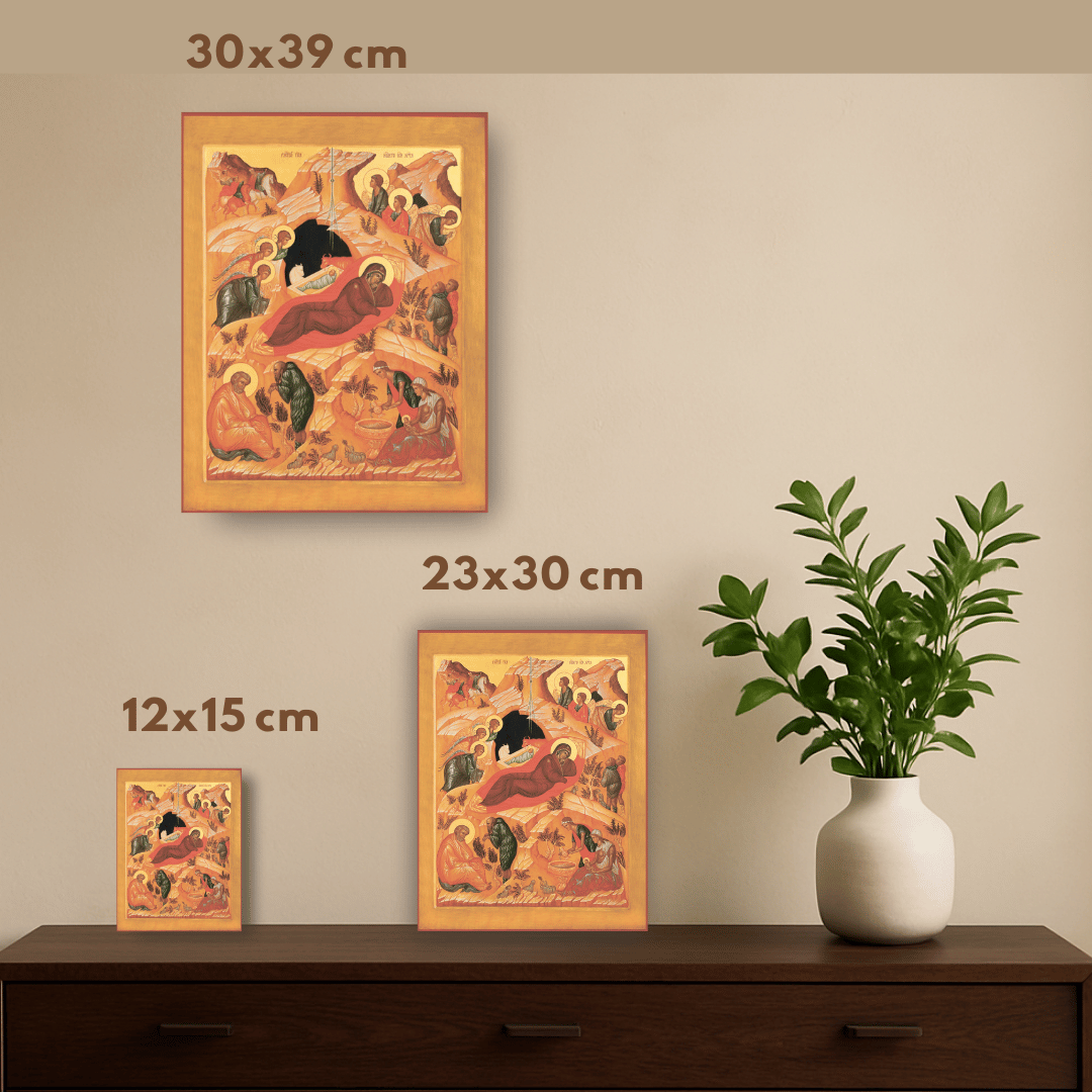 Icon of the Birth of Christ with angels and shepherds