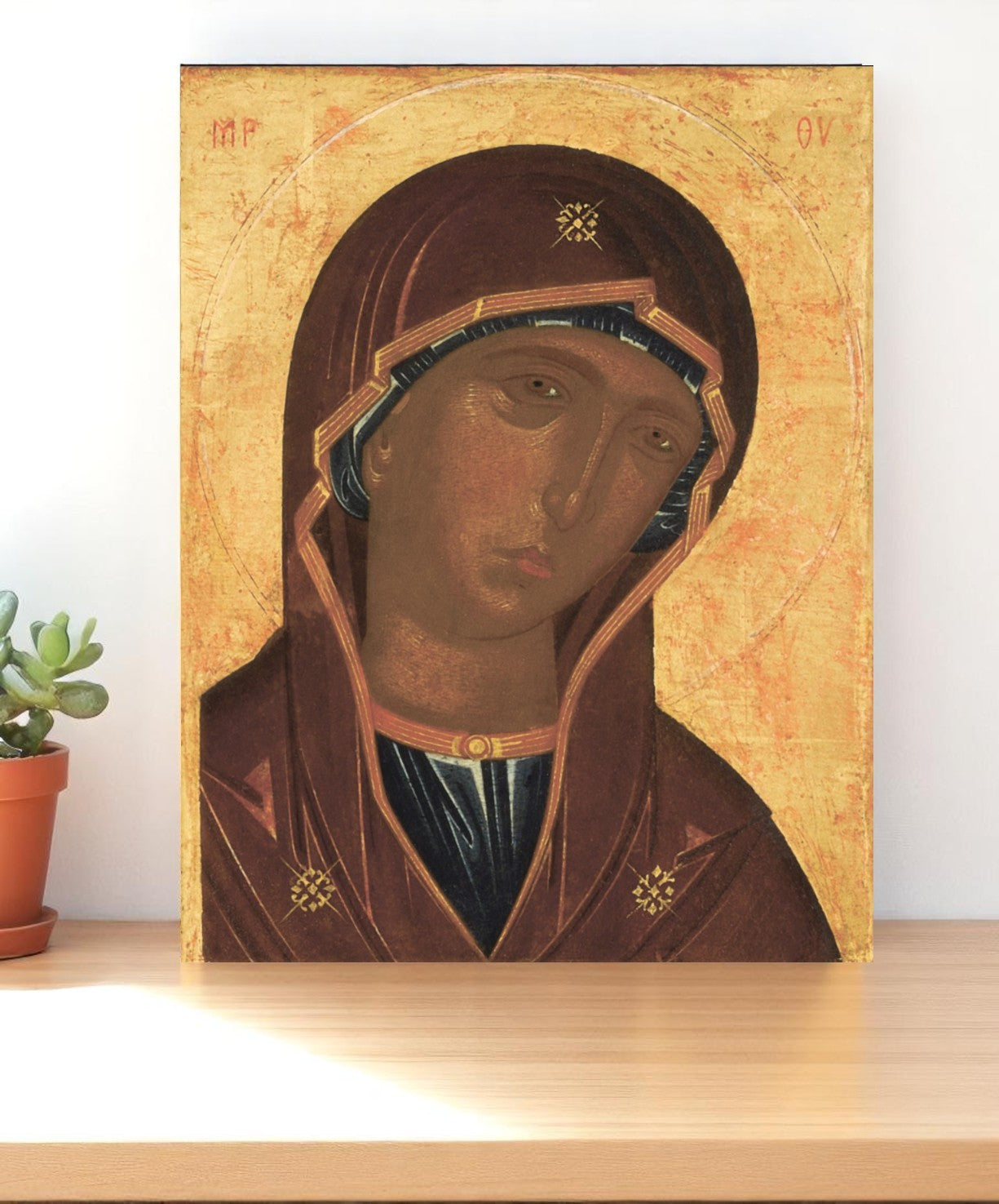 Theotokos wall art inspired by Cretan iconography and Lambardos