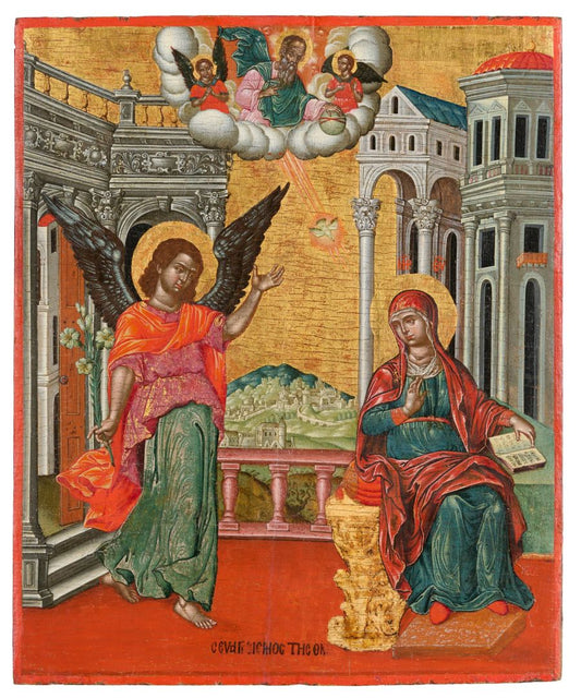 Icon of the Annunciation of the Blessed Virgin Mary – Orthodox & Catholic Christian Icon of the Theotokos, the Incarnation of Christ & the Beginning of Our Salvation.