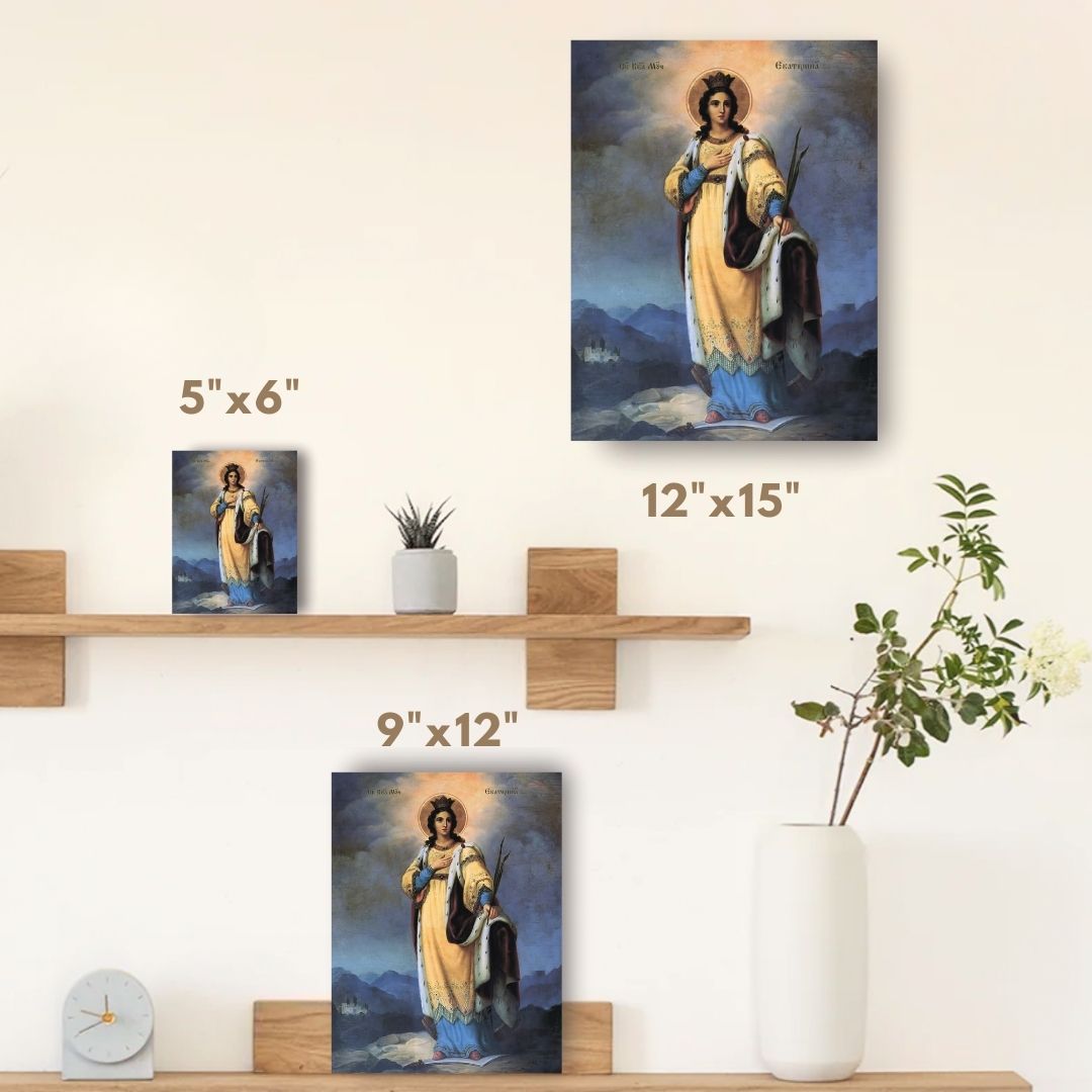 Wooden Orthodox icon depicting Saint Catherine