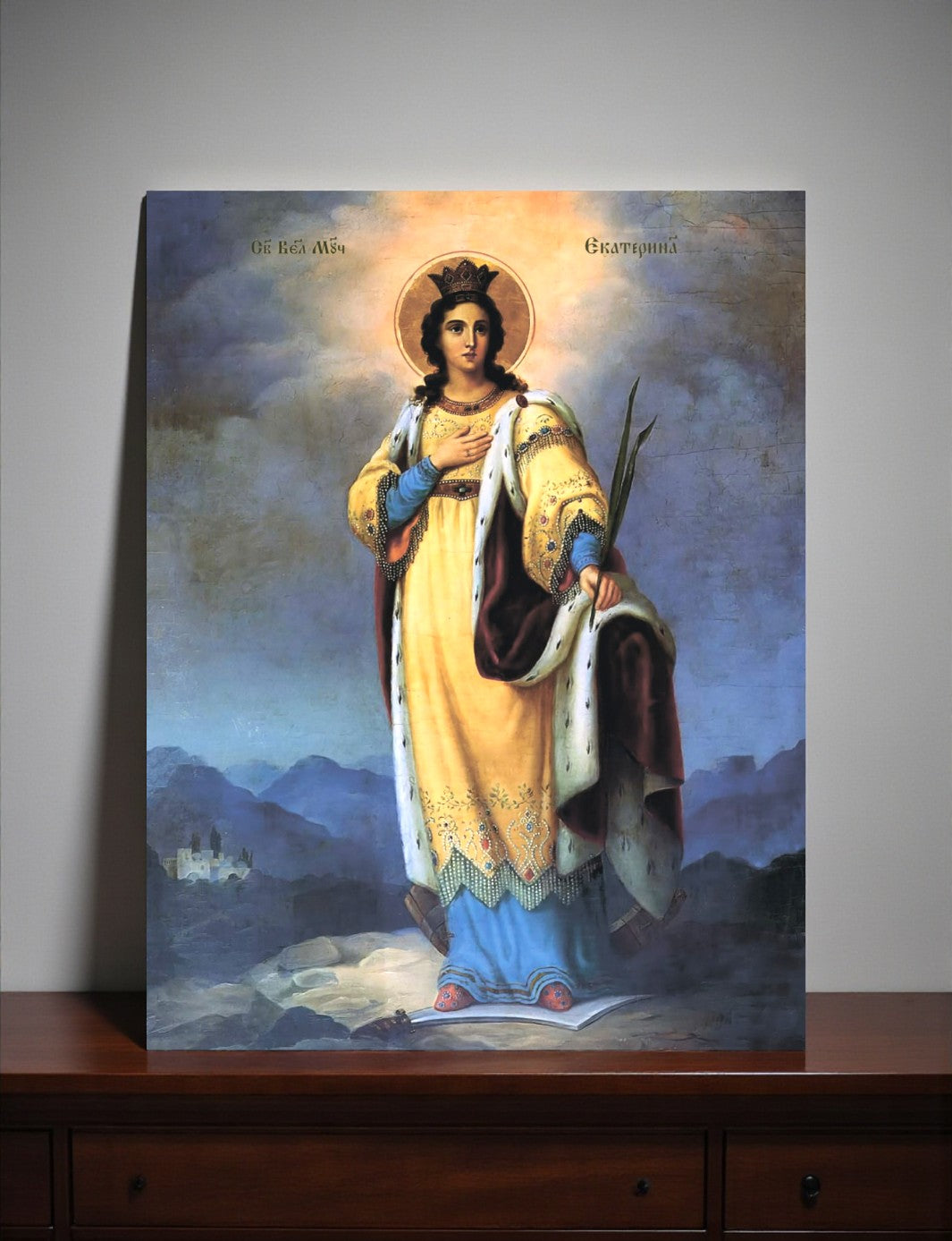 Handmade icon of Saint Catherine of Alexandria for prayer
