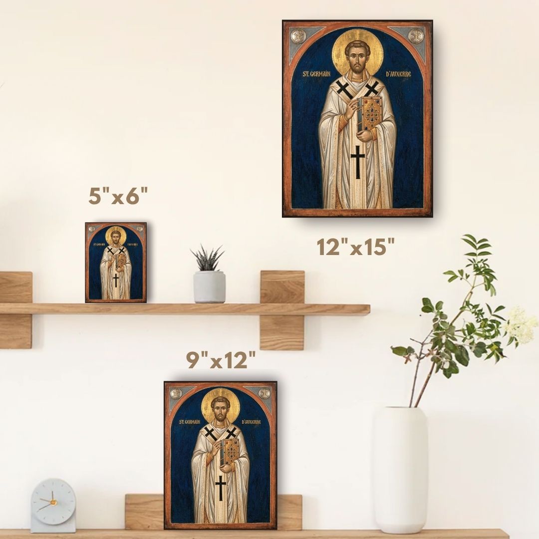 Sacred icon of French saint 
Icon of Saint Germanus patron of Auxerre and Western Church