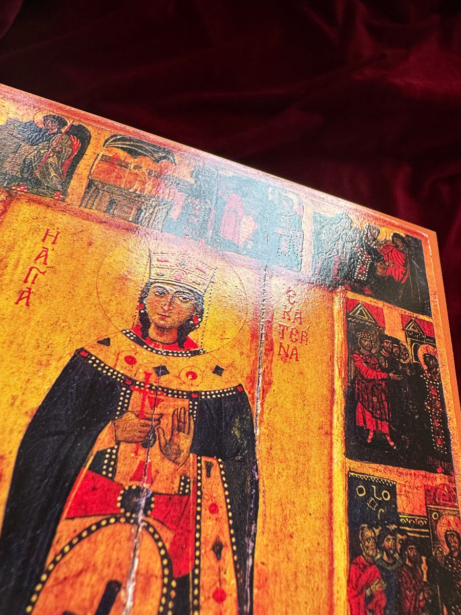 Saint Great Martyr Catherine of Alexandria icon, with Scenes from Her Life