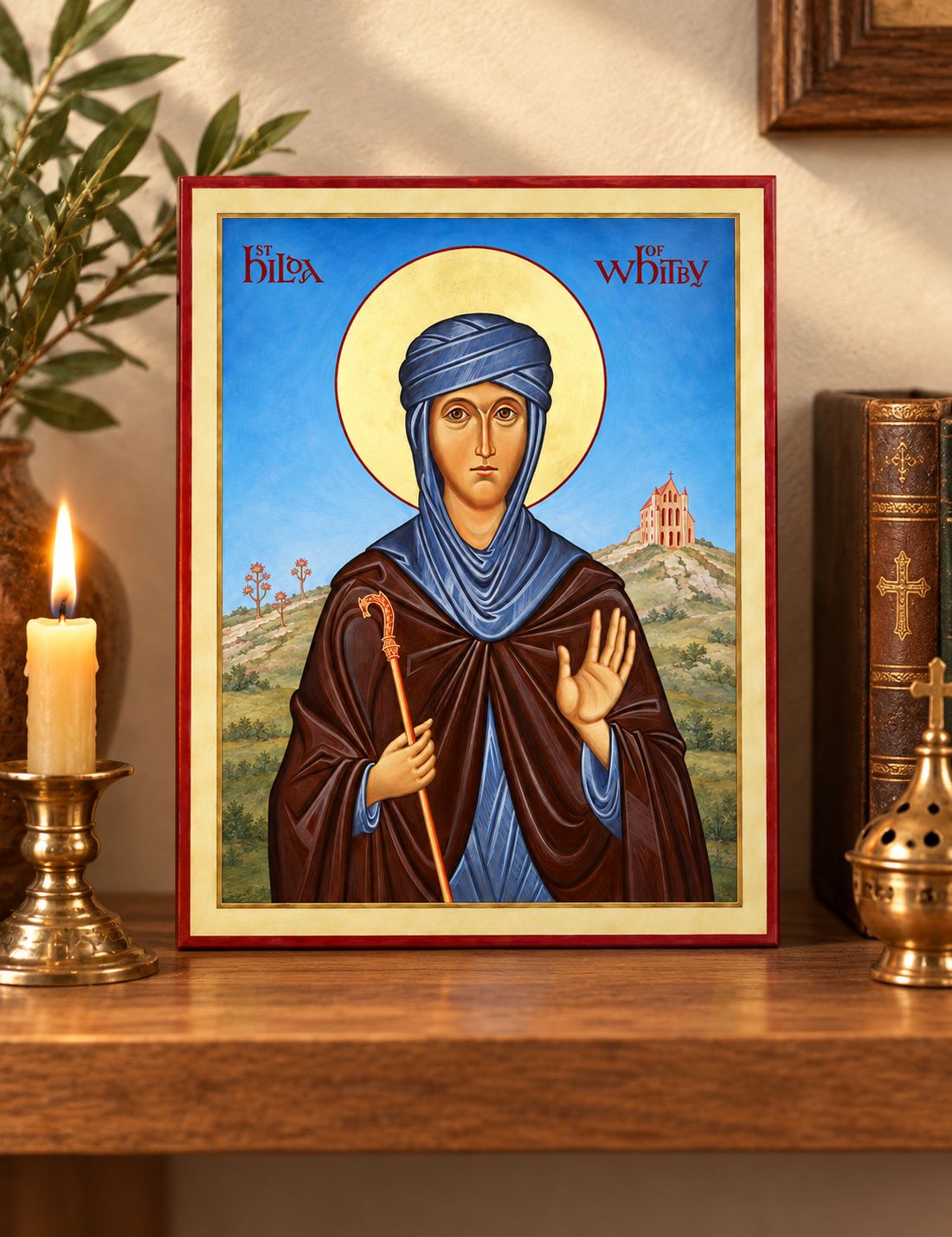 St Hilda of Whitby Anglo Saxon abbess wooden Christian icon