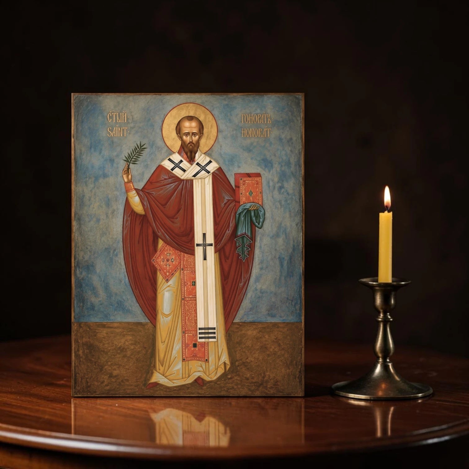 Byzantine style icon of bishop saint from early Western Church Saint Honoratus of Arles