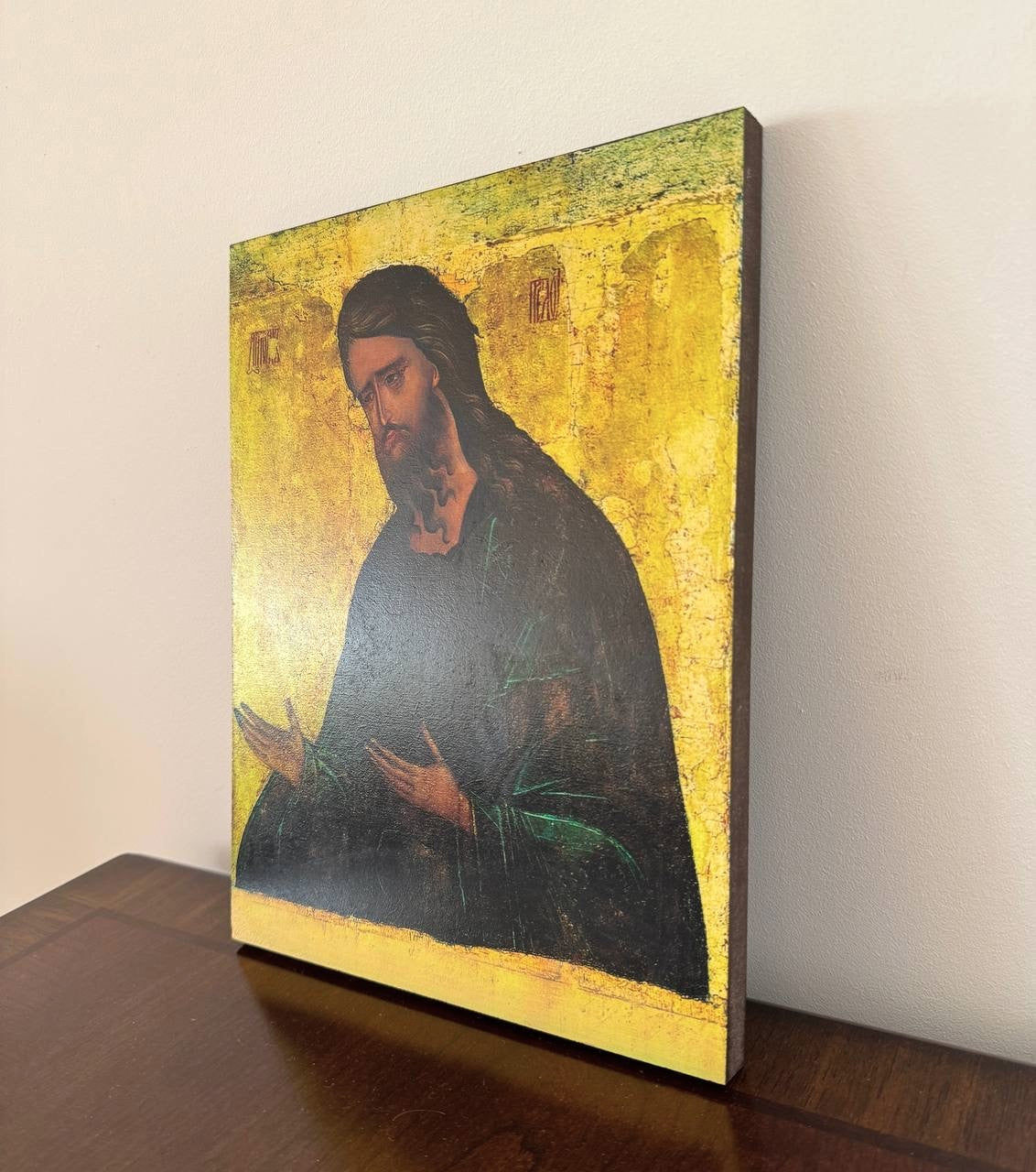 Saint John the Forerunner, the Baptist of the Lord, by iconographer Andrei Rublev. Wooden orthodox icon
