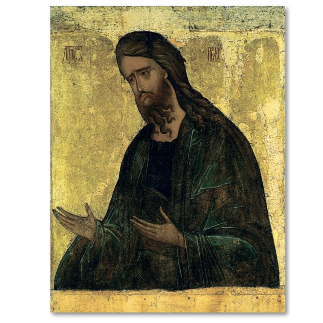 Saint John the Forerunner, the Baptist of the Lord, by iconographer Andrei Rublev. Wooden orthodox icon