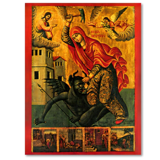 Saint Marina (Margaret) of Antioch "beating the devil", holy great martyr. Wooden orthodox Icon