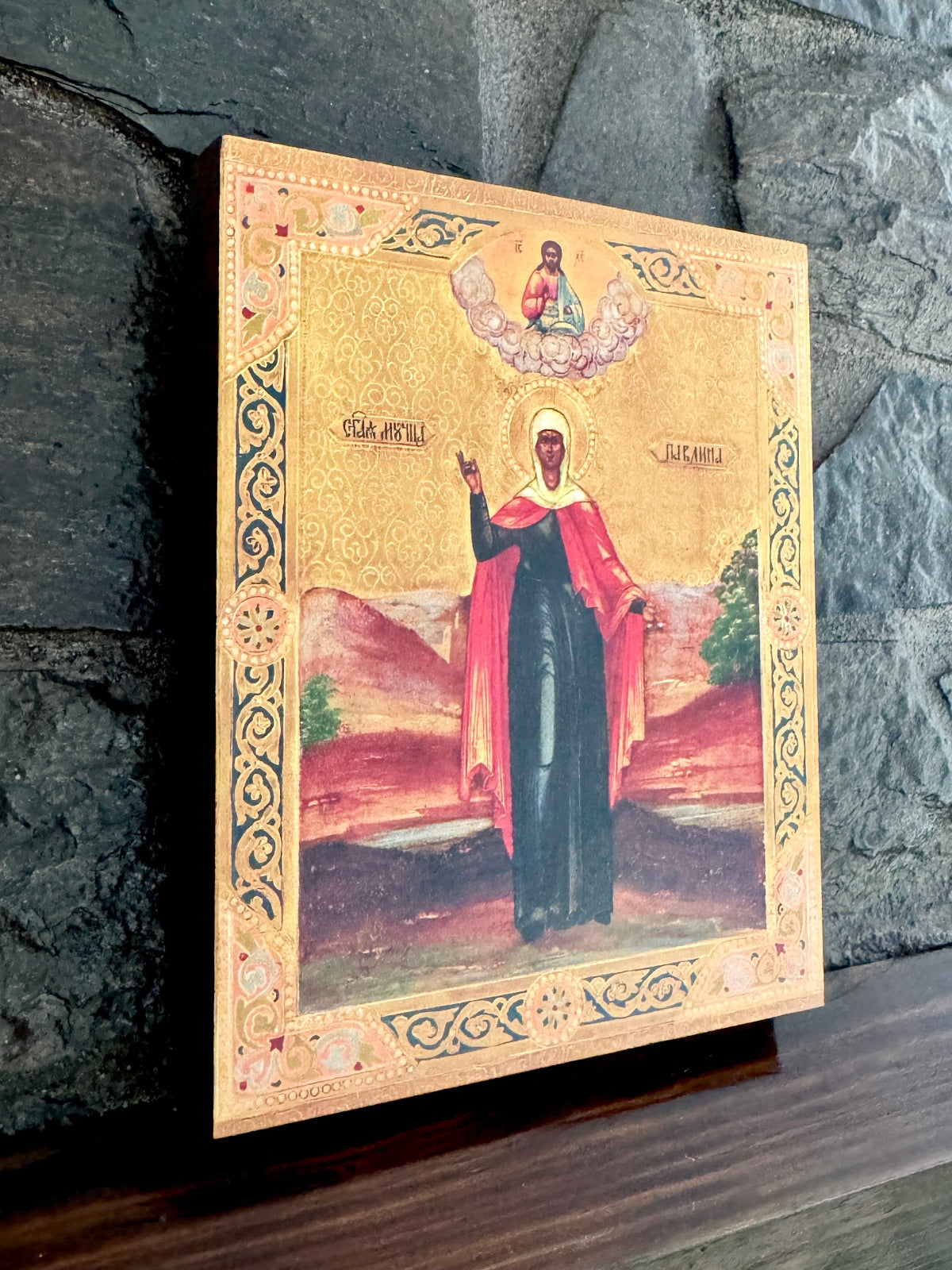 wooden Orthodox icon of Saint Paulina of Rome honors a young Christian martyr whose life reflects purity, courage, and unwavering faith in Christ.
