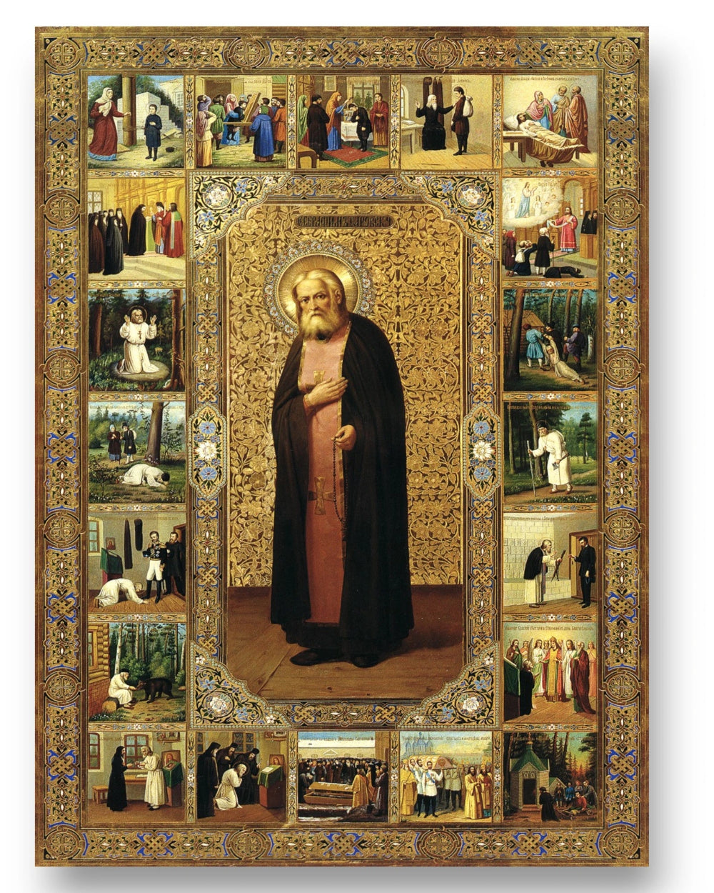 Saint Seraphim of Sarov icon with 20 scenes from his life