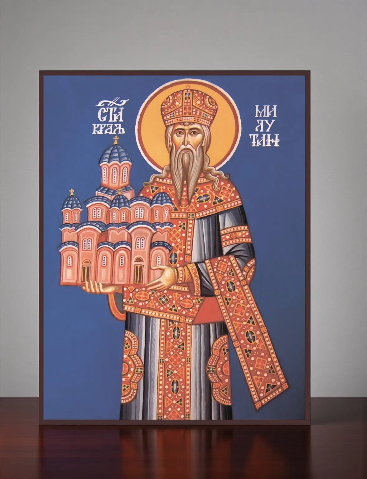Christian icon of Saint Milutin, medieval Serbian ruler
