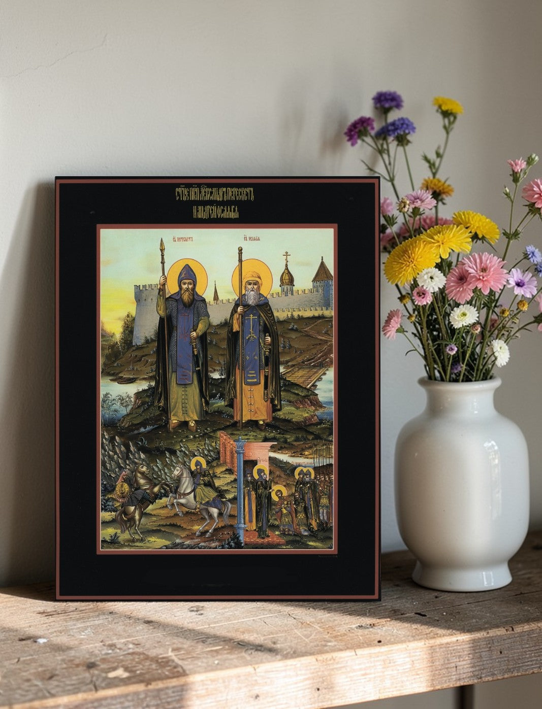 Orthodox Icon of Warrior Saints Alexander (Aleksandr) Peresvet and Andrei (Rodion) Oslyabya