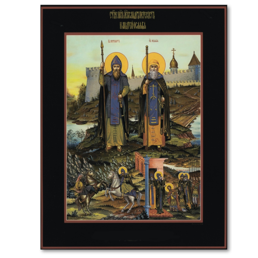 Icon of the Warrior Saints Alexander (Aleksandr) Peresvet and Andrei (Rodion) Oslyabya