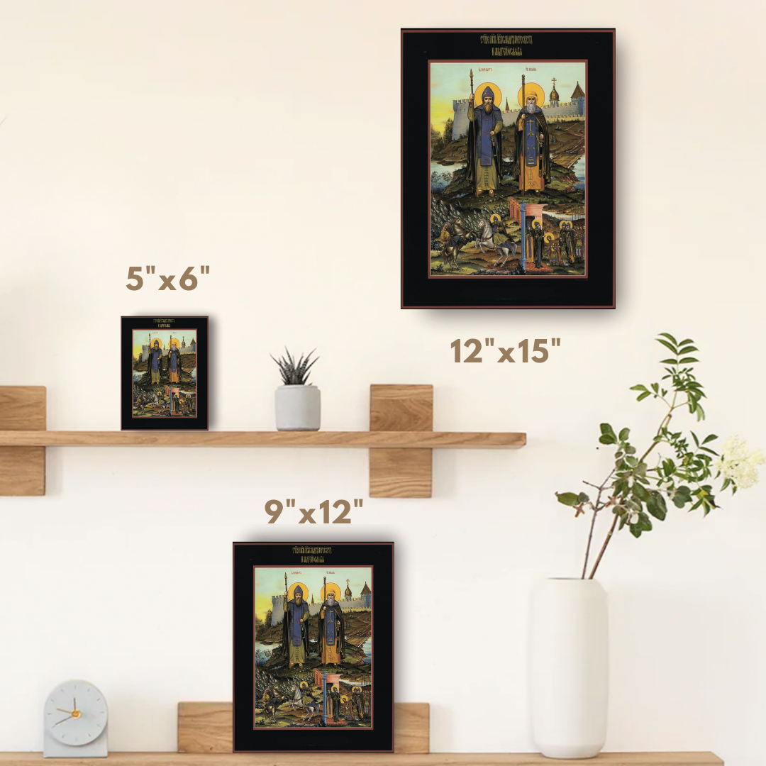 Orthodox Icon of Saints Alexander Peresvet & Andrei Oslyabya – Warrior Monks of the Battle of Kulikovo – Christian Religious Art Gift