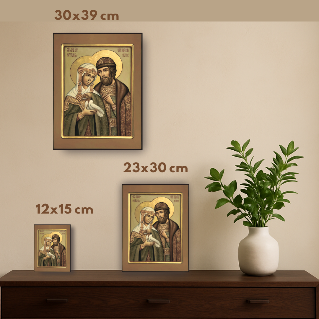 Orthodox Icon of Saints Peter and Fevronia of Murom – Patrons of Marriage and Family. Wooden orthodox icon