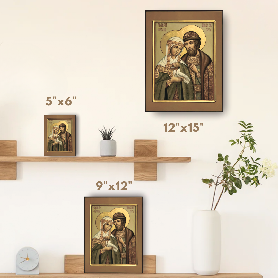 Orthodox Icon of Saints Peter and Fevronia of Murom – Patrons of Marriage and Family. Wooden orthodox icon