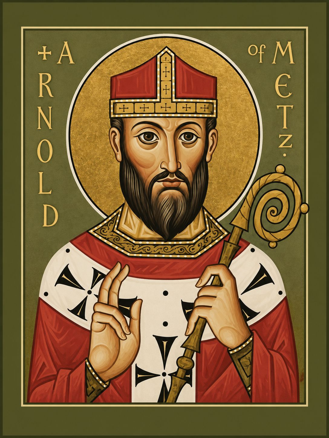 Icon of Saint Arnulf of Metz — Bishop, Monk, Patron Saint of Brewers | Handcrafted Orthodox Christian Icon