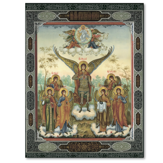Handmade wooden Orthodox art showing the Heavenly Hosts