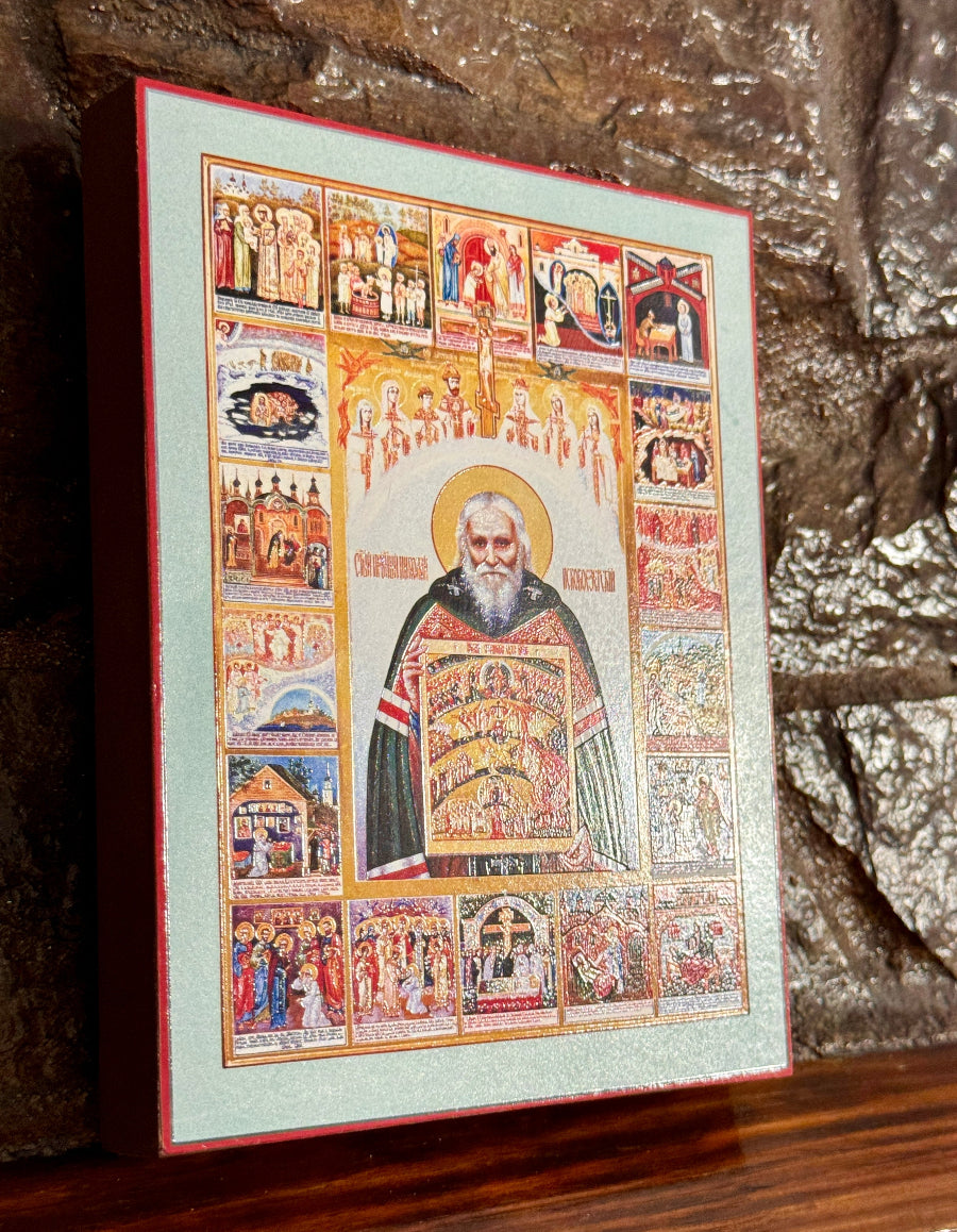 Christian wall art icon of the beloved Russian priest and spiritual elder.

Orthodox religious icon of Father Nicholas Guryanov teaching prayer and repentance.