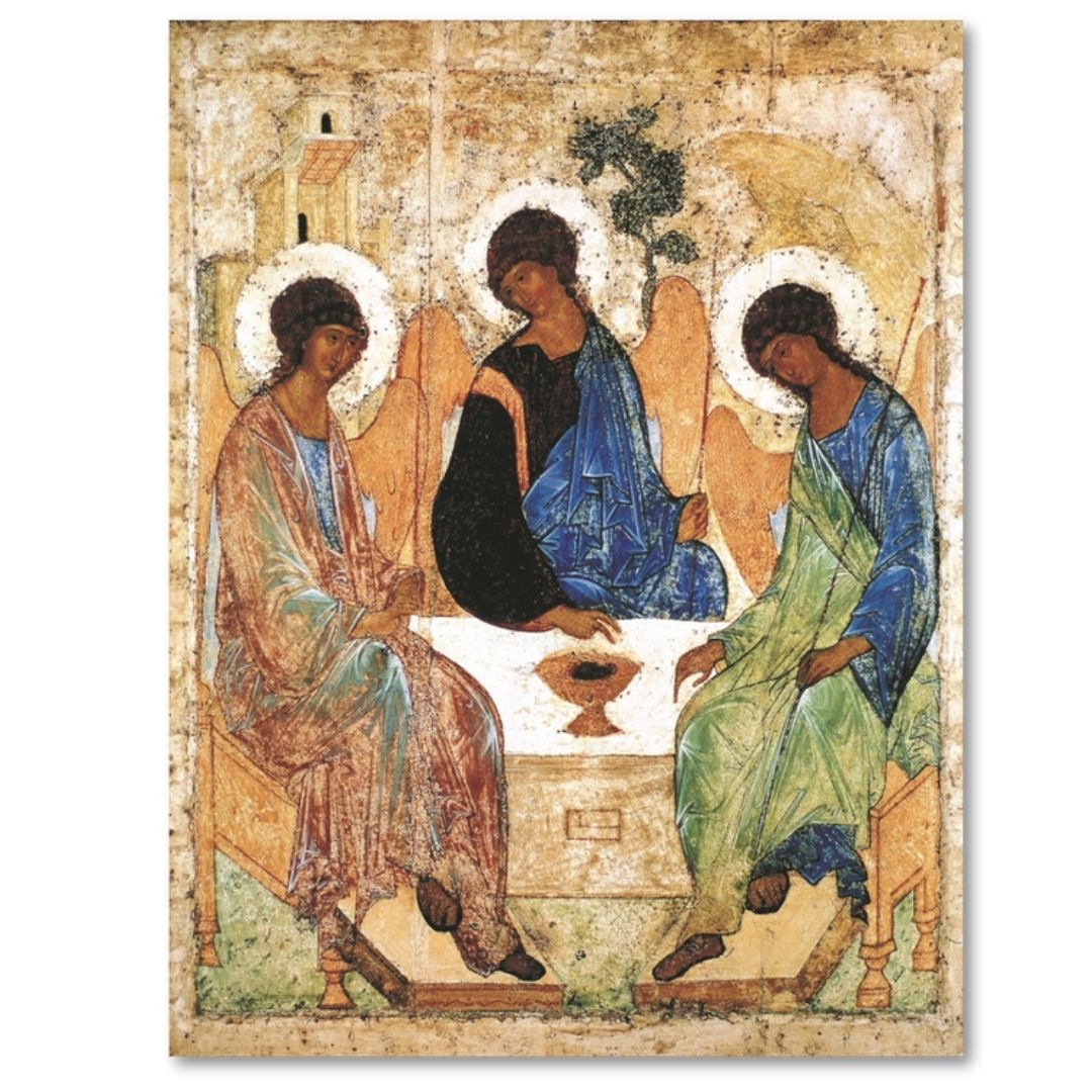 The Holy Trinity by Andrei Rublev. Wooden orthodox icon
