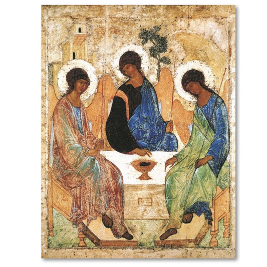 The Holy Trinity by Andrei Rublev. Wooden orthodox icon