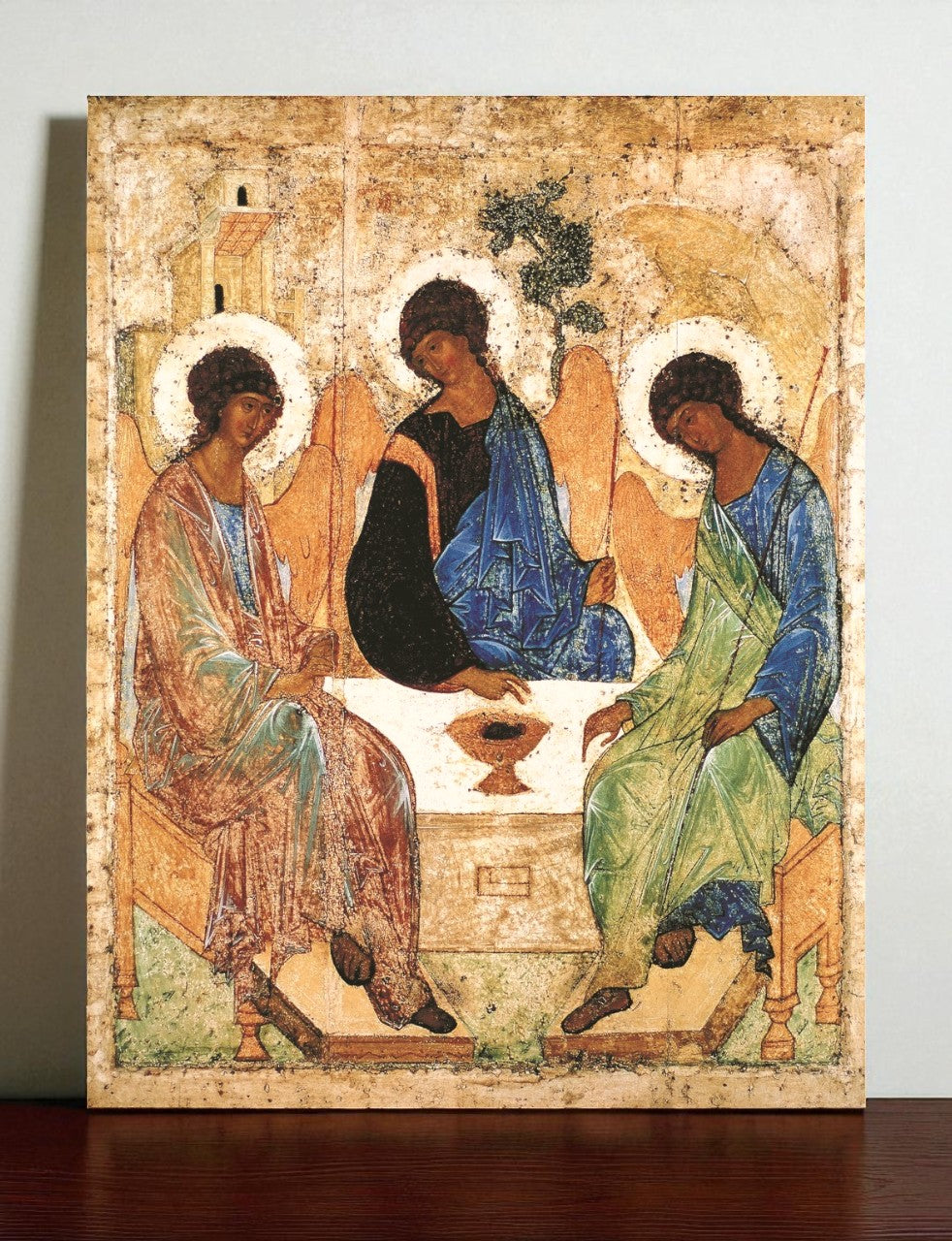 The Holy Trinity by Andrei Rublev. Wooden orthodox icon