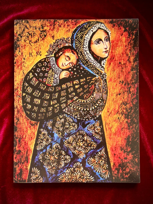 Peruvian Mother of God icon holding the sleeping Christ Child in her arms