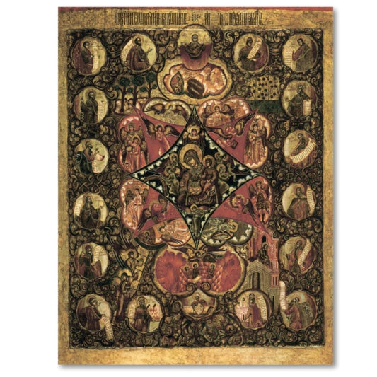 Orthodox icon of the Mother of God Burning Bush with Christ Child and angels