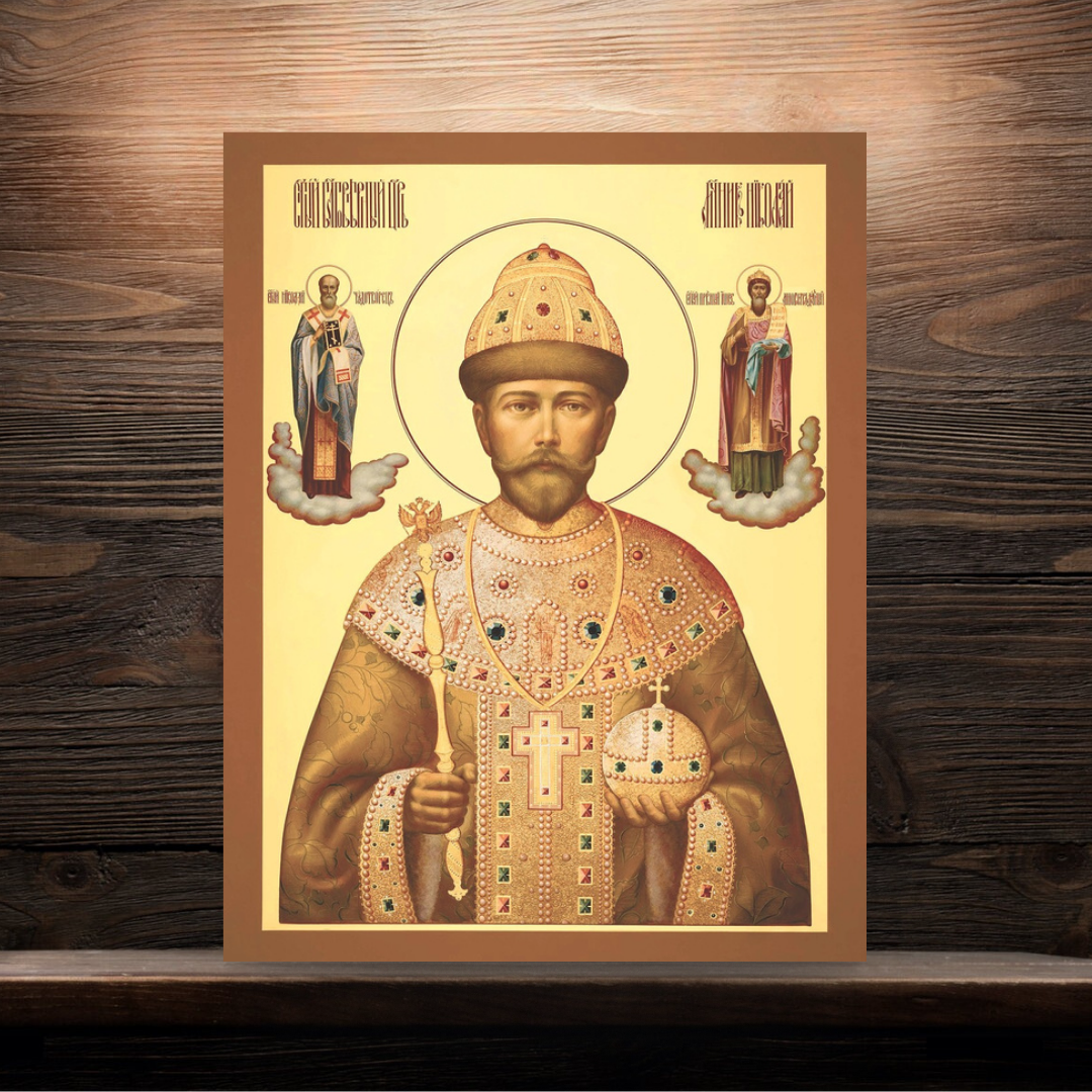 Icon of Emperor Nicholas II Romanov — the Last Tsar of the Russian Empire, depicted with deep reverence as a Royal Passion-Bearer, is a sacred image cherished by Orthodox Christians around the world