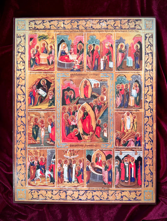Orthodox Icon Of The Twelve Great Feasts And Resurrection Of Christ