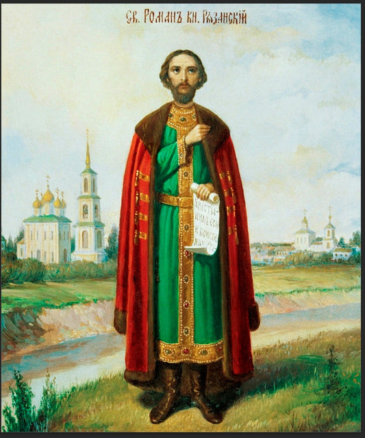 Saint Roman Olegovich of Ryazan, Right-Believing Prince. Wooden orthodox icon.